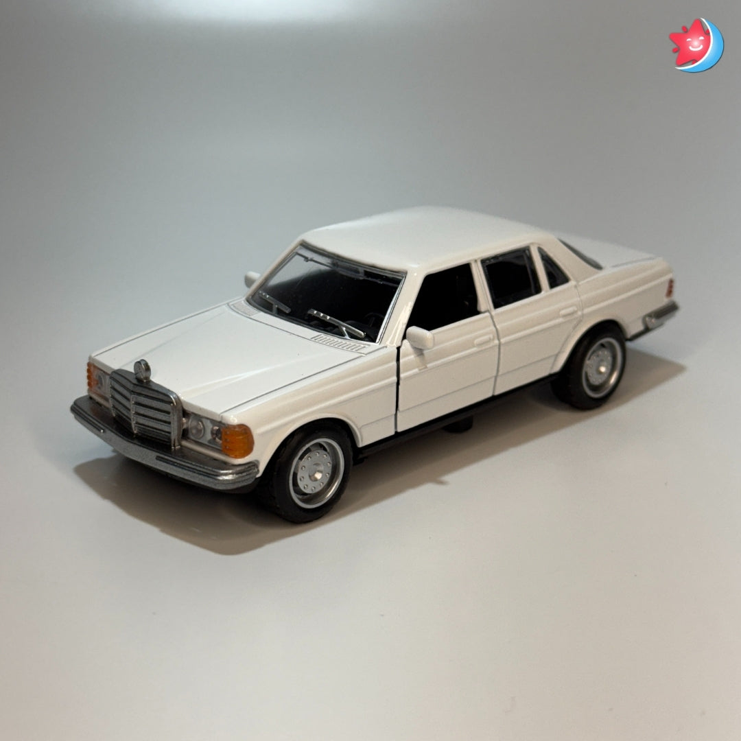 Model of a classic white car on a gray background